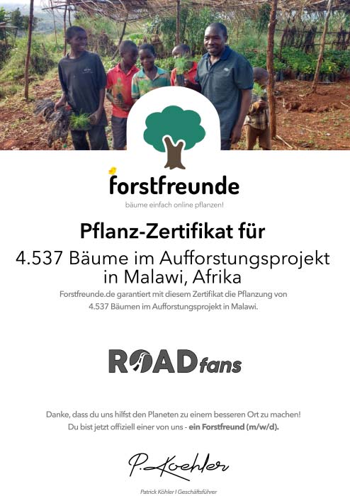 Zertifikat für 814 Bäume in Malawi