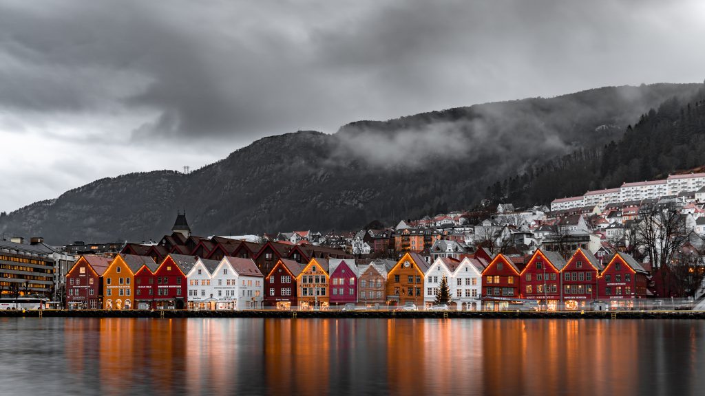 Skyline der Stadt Bergen in Norwegen